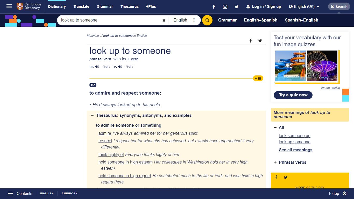 Meaning of look up to someone in English - Cambridge University Press ...